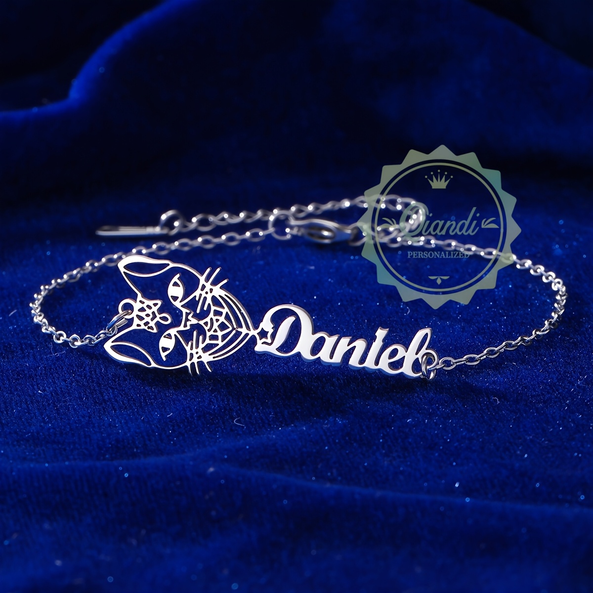 Charming Cat Stainless Steel Bracelet with Custom Name